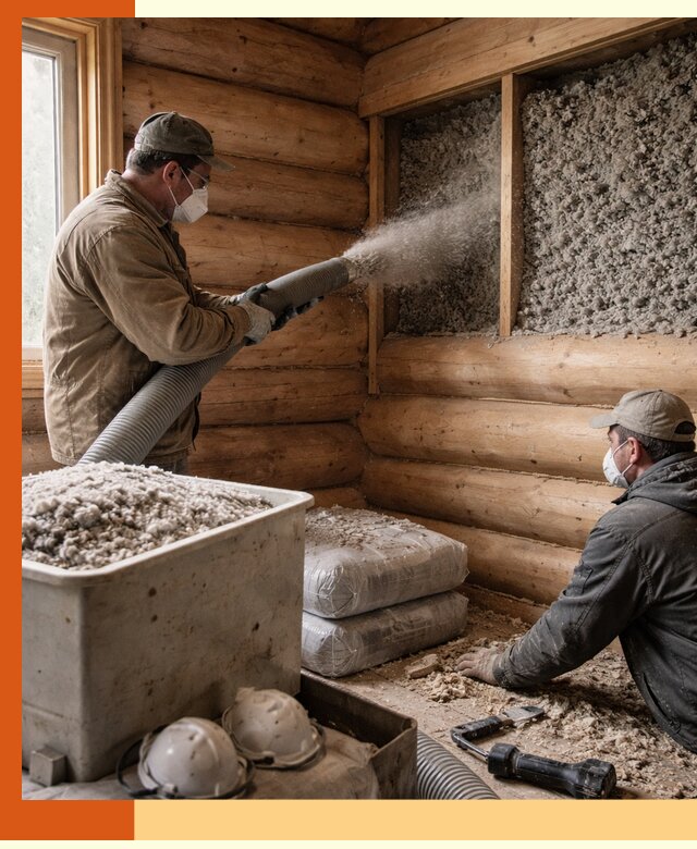 Утепление дома из бруса эковатой в Арсеньеве