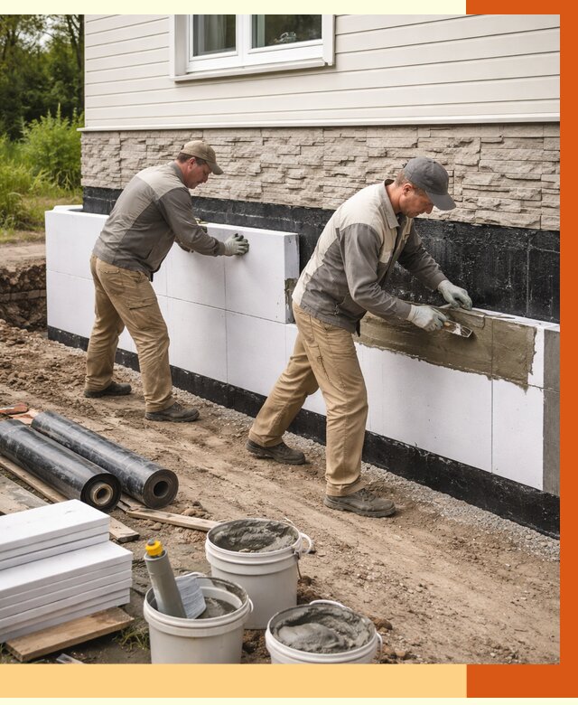 Утепление фундамента снаружи в Арсеньеве от 4318 руб. за м² | ТепломастерРсн