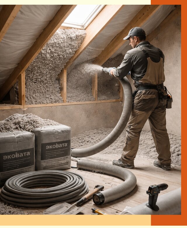 Утепление мансарды эковатой в Арсеньеве от 2262 руб/м2 — монтаж, задувка, цена | ТепломастерРсн
