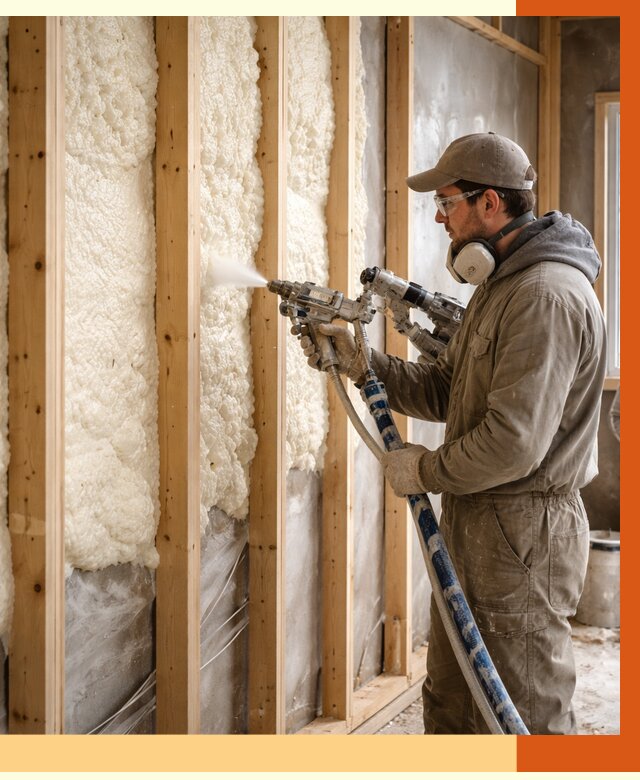 Утепление каркасной стены ППУ в Арсеньеве от 4369 руб./м2 под ключ | ТепломастерРсн