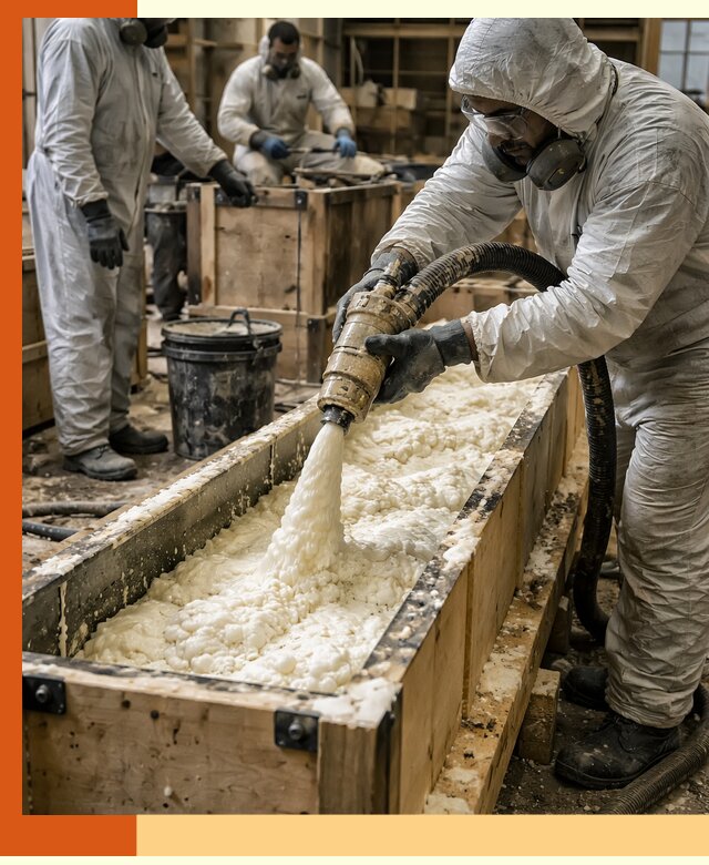 Заливка пенополиуретана в формы для утепления в Арсеньеве